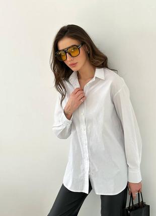 Белая рубашка удлиненная, оверсайз, поплин3 фото