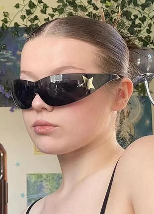 Очки очки супер стильные модные в стиле 2000-х новые черные солнцезащитные3 фото