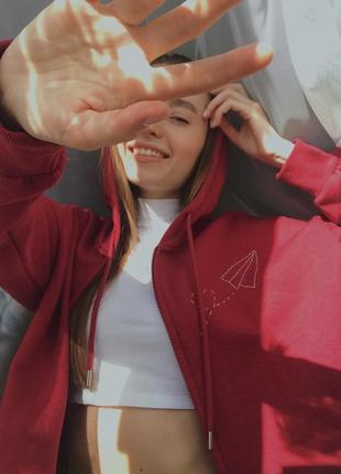 Худи-укроп (укороченный) на флисе oversize на молнии с глубоким капюшоном