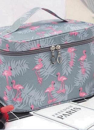 Косметичка дорожня жіноча big фламінго travel bag 21 х 14 х 14 см сірий