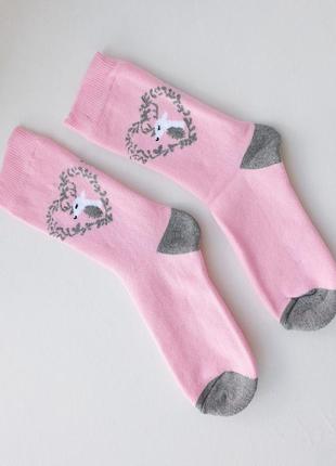 Женские теплые носки - розовые с оленем