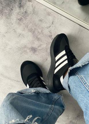 Стильные женские кроссовки adidas iniki black white чёрные с белым5 фото