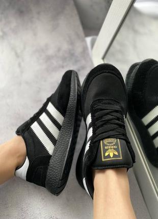 Стильные женские кроссовки adidas iniki black white чёрные с белым8 фото