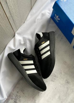 Стильные женские кроссовки adidas iniki black white чёрные с белым9 фото