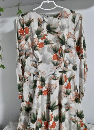 Платье в растительный принт листочки с длинными рукавами миди3 фото
