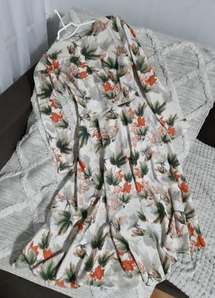 Платье в растительный принт листочки с длинными рукавами миди6 фото