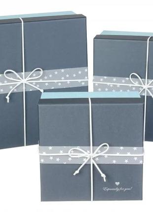 Подарочные коробки квадратные синие (комплект 3 шт), разм.l: 26.5*26.5*11.3 см