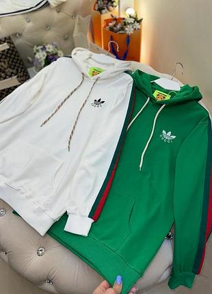 Худи с капюшоном удлиненный белый зеленый