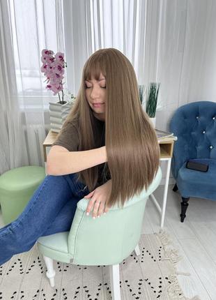 Парик русый, русые волосы, каштановый, длинный ровный