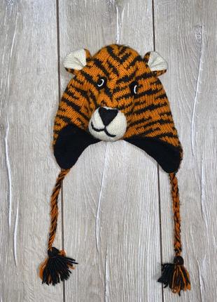 Крута шерстяна шапка на флісовій підкладці шапка-ушанка тигр, м1 фото