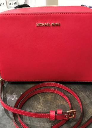 Сумка кроссбоди красная michael kors (saffiano leather )1 фото