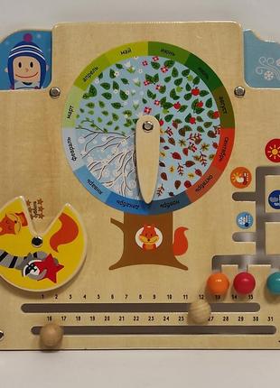 Деревянная развивающая игрушка бизиборд для детей календарь природы детская обучающая доска бизидоска д 4412 фото