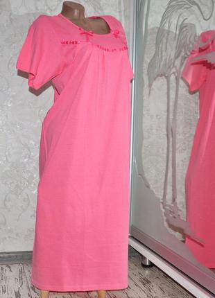 Длинная хлопковая женская ночная рубашка для сна, розовая ночнушка. размеры 48-50, 50-522 фото