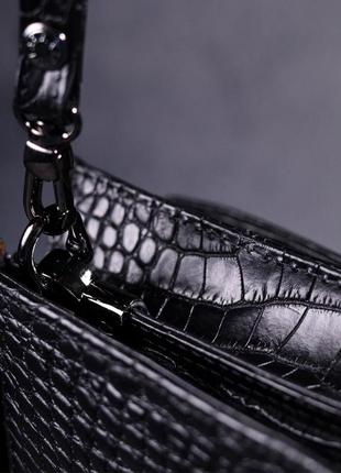 Практична чоловіча барсетка з натуральної шкіри з тисненням під крокодила karya 21310 чорний9 фото