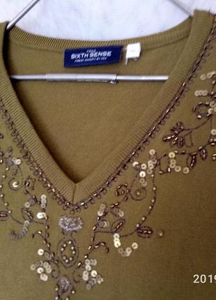 Нарядная брендовая блуза майка богатого оливкового цвета "ваше 6-е чувство"3 фото