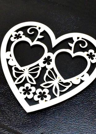 Підставка для обручок перстень серце 13 см дерев'яна весільна колечниця біло-чорна 13 см1 фото