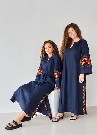 Платье с вышивкой романс цвет синий