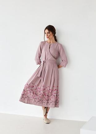 Платье юлия с вышивкой цвет розовый