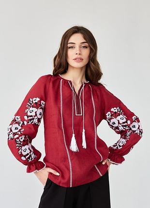Вишита блуза жіноча роксолана колір червоний