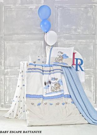 Детское постельное белье в кроватку c вязаным пледом la romano "baby escape battaniye" 009 голубой