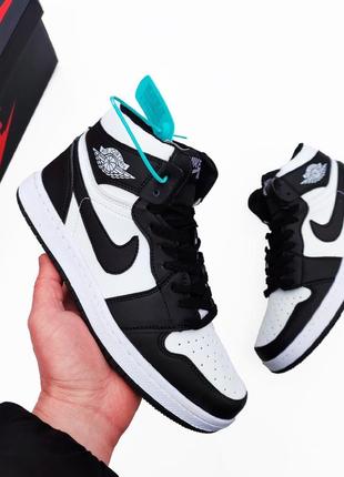 Кроссовки высокие nike air jordan 1 High черные с белым, хайтопы, кеды высокие