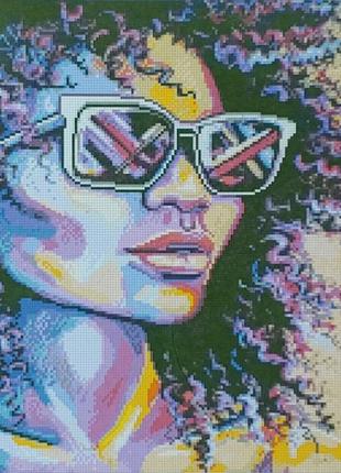 Алмазна вишивка. картина на підрамнику "екзотична дівчина", 40х50 см, круглі стрази