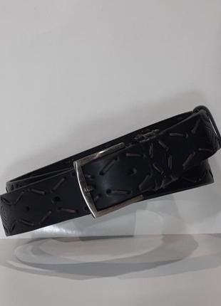 Ремінь брючний чорний ручної роботи з декоративною тасьмою 01.071.305