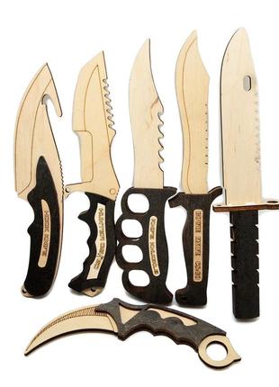 Повний набір дерев'яних ножів 6 шт з ігри counter-strike cs go кс го штик керамбіт крюк, ніж з дерева фанери3 фото