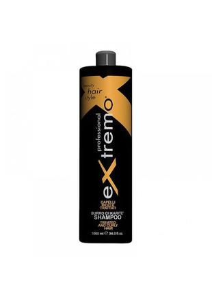 Шампунь extremo treated and curly hair shampoo для пошкодженого та кучерявого волосся з олією каріте (ex411), 1000 мл