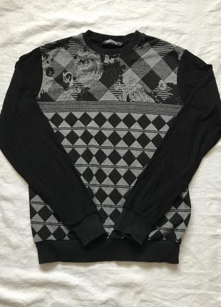 Чёрный серый трикотажный джемпер свитер кофта