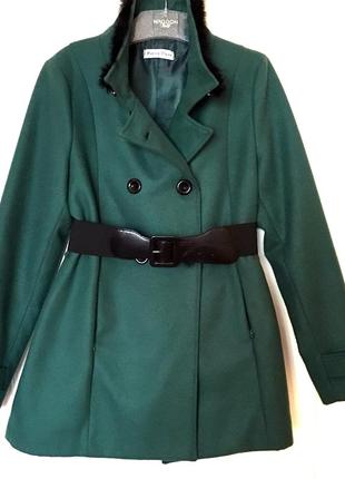 Пальто демісезонне смарагдове marika pinto півпальта весняні класичне двобортне