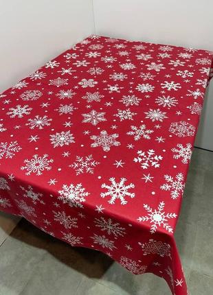 Скатертина новорічна синиці та горобина 120*150 см тканина льон білого кольору7 фото