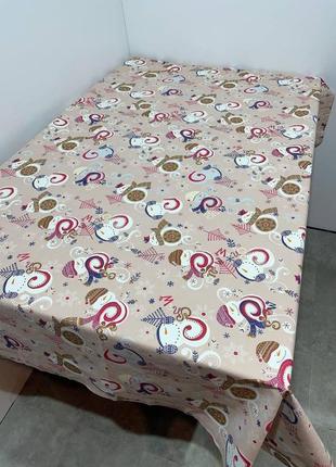 Скатертина новорічна олені 120*150 см тканина льон сірого кольору5 фото