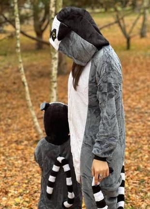 Пижама теплая кигуруми лемур для взрослых и детей  на рост от 95 до 185 см ткань велсофт5 фото
