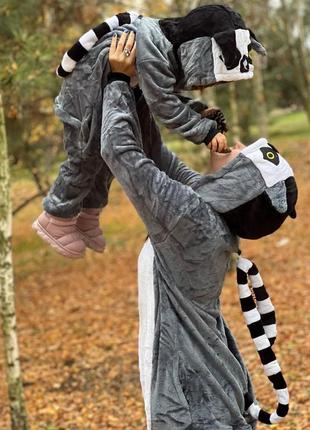Пижама теплая кигуруми лемур для взрослых и детей  на рост от 95 до 185 см ткань велсофт6 фото