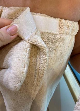 Набор для сауны женский  из 2 предметов полотенце на резинке + чалма микрофибра пушистая серого цвета4 фото