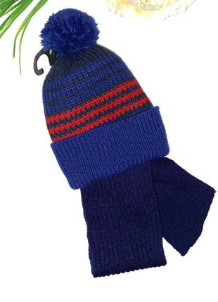 Шапка в тонку полоску, з помпоном+шарф бренд: defacto //розмір: 46/48 (6/12/18 міс.), 2-5 років.
