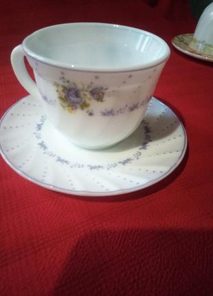 Чашка с блюдцем для чая и кофе стеклокерамика прошлый век