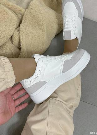 Кросівки кеди на високій підошві платформі рівній беж білі