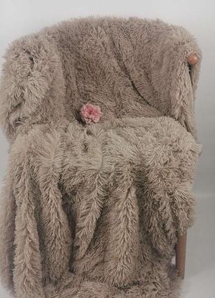 Плед покрывало меховое с длинным ворсом  травка евро размер 220*240 см colorful home бежевого  цвета