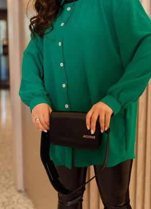 Жіноча сорочка туніка подовжена зелена оверсайз вільна батал3 фото
