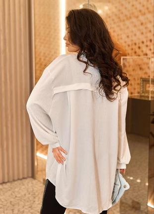 Женская рубашка туника удлиненная белая оверсайз свободная батал4 фото