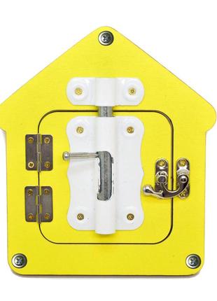 Цветная заготовка для бизиборда домик - дверка (6 мм) + шпингалет и замочек, 17х14 см полный комплект, жёлтый