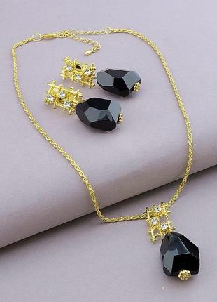 101875 подвеска+серьги агат, сrystal 42 см.