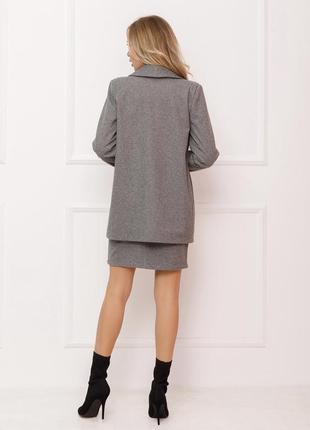 Костюм: пиджак и юбка миди из шерсти серый гусиная лапка2 фото