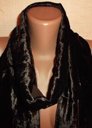 Велюровый шарф коричневый кисточки бисер - 164см3 фото