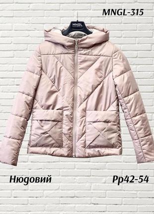 Жіноча коротка куртка демісезонна з капюшоном і кишенями.
