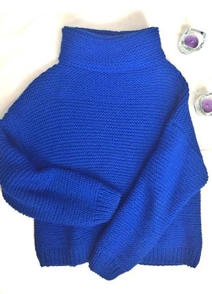 Ультра синий свитер ручной работы2 фото