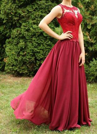 Выпускное, вечернее, бордовое платье в пол1 фото