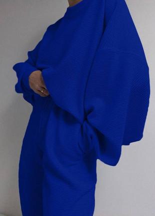 Костюм жіночий спортивний теплий синій якісний оверсайз світшот  штани джогери на високій посадці з кишенями якісний стильний